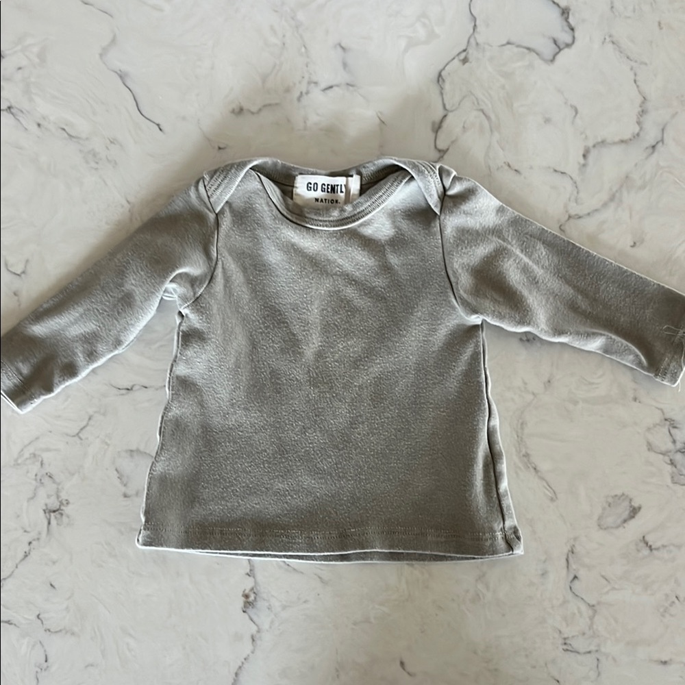 Go Gently Baby Sage Green Long Sleeve Shirt, Size 0-3M